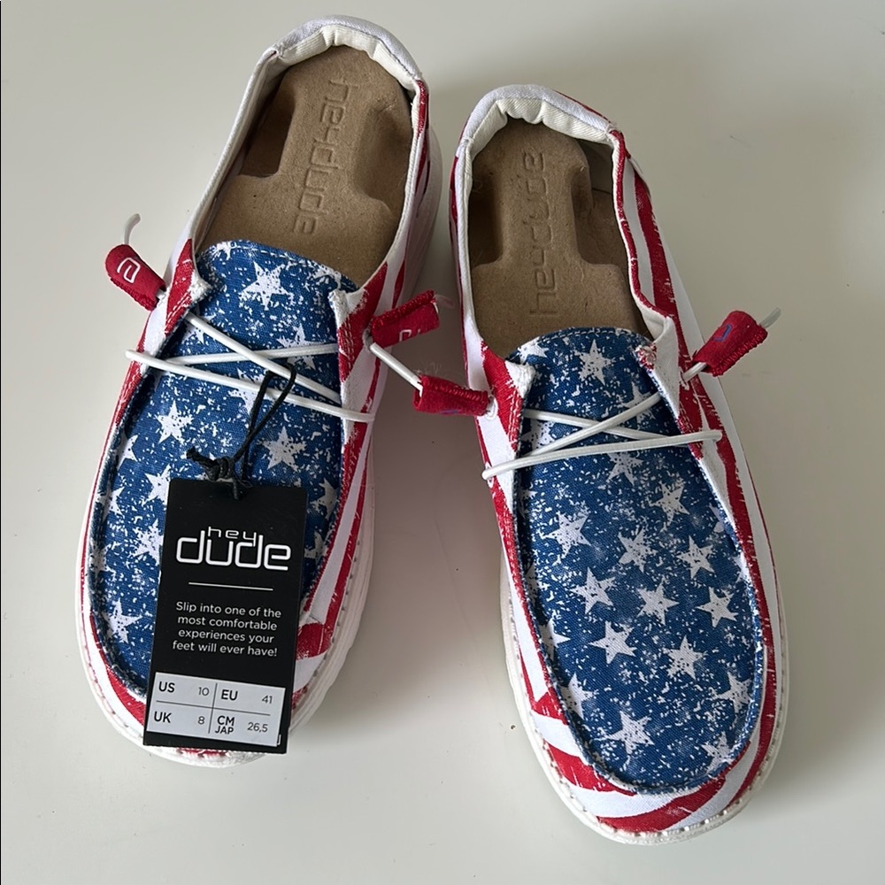 Hey Dude Red and White Moccasins Casual Comfort